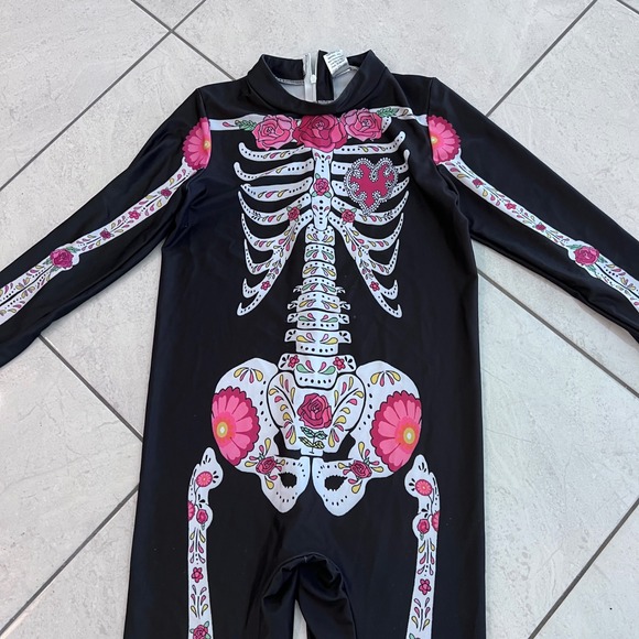 Kids Girls Halloween Costume Skeleton Floral Day of‎ the Dead Size L - Picture 3 of 9